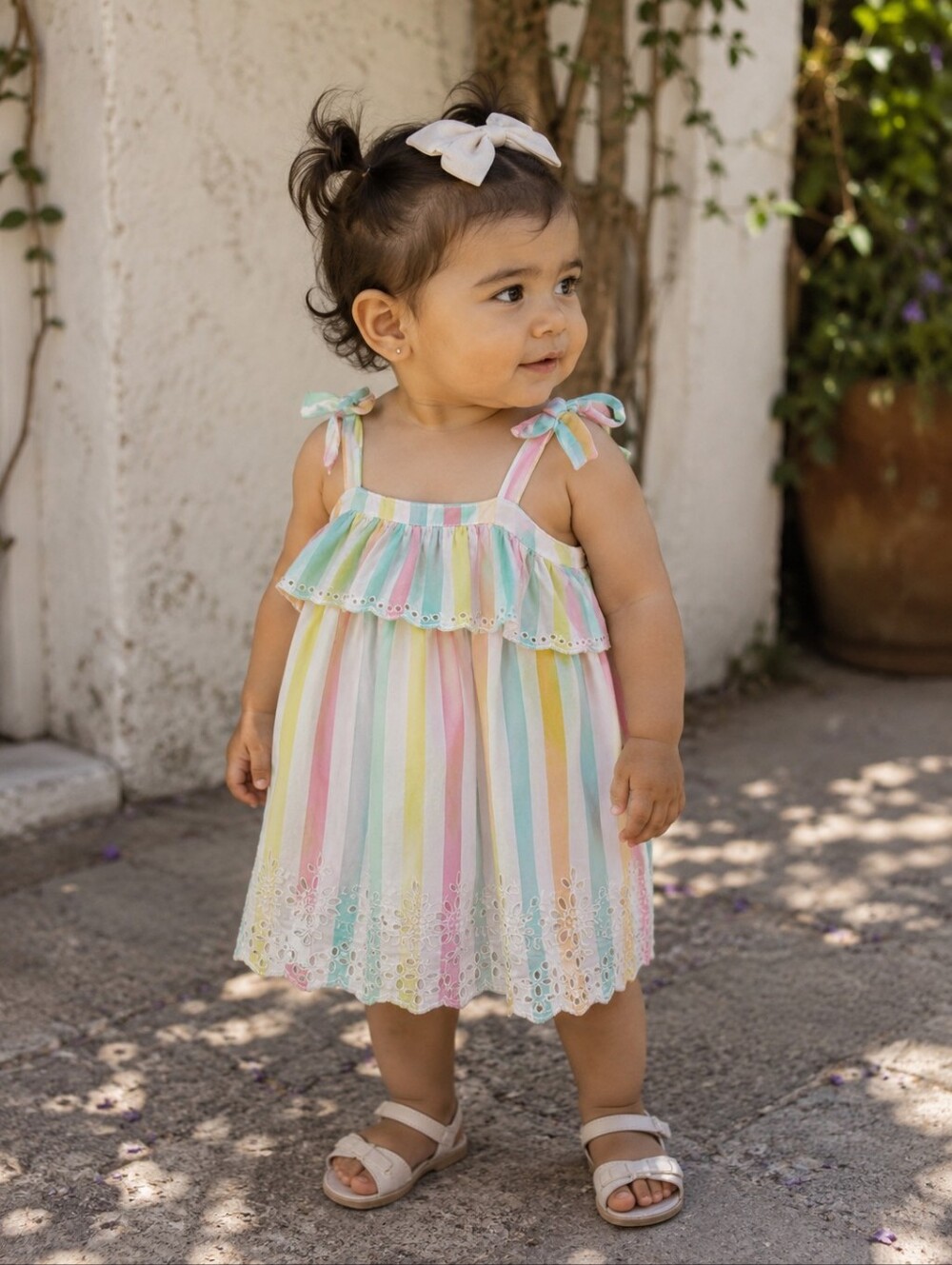 Baby Gap Pastel Stripe Eyelet Sundress Tie Strap Dress 18-24M Easter Spring